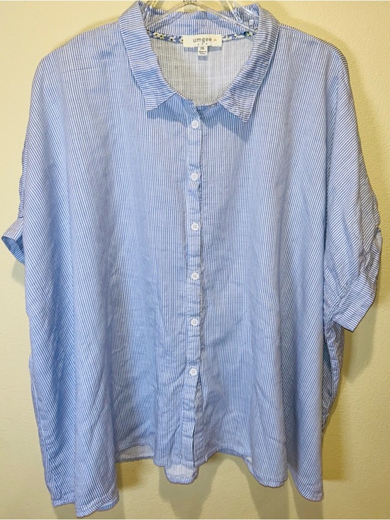 Umgee Tops - Umgee USA 2XL Blue White Striped Button Up Shirt Women Plus Boho Coastal Top